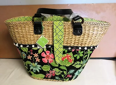 Vera Bradley Womens Botanica Print Beach Tote Natural Woven Straw Sea Shell Trim • $32