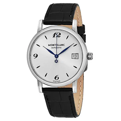 Mont Blanc Star Classique Automatic Silvery White Dial Black Leather 111590 • $1499