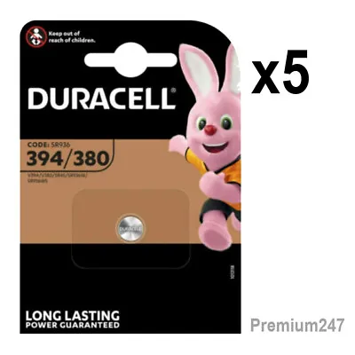 5 X Duracell 394 1.5V Silver Oxide Watch Battery D394 V394 SR45 AG9 625 SR936 • £13.29
