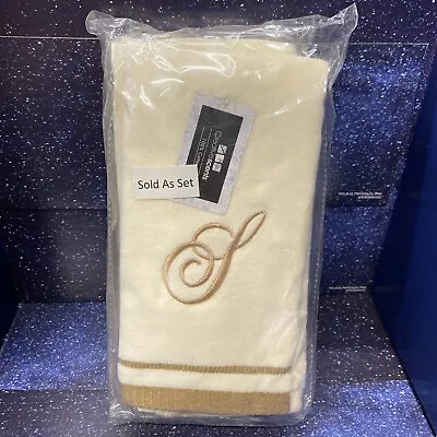 Monogrammed Fingertip Towels Embroidered Letter S - 11 X 18” - Ivory - Set Of 4 • $24.88