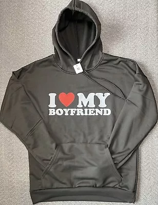I Love My Boyfriend Hoodie Black With White Letters MEDIUM 24  Pit To Pit • $27.97