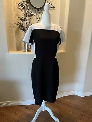 Tahari Black And White Colorblock Dress Knee Length Short Sleeve Size 10 EUC • £22.16