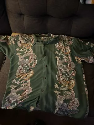 Hawaiian Shirt AN ORIGINAL AVANTI Vintage Silk Men's XL Blue Flowers • $24