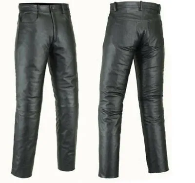 Mens Black Leather Trousers Motorbike Motorcycle Jeans Biker Cowhide Soft Pants • £54.99