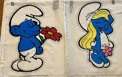 Vintage Smurfs Fabric Doll Pillow Panel Peyo 1982 Smurf Appliqué Cutout • $9.99