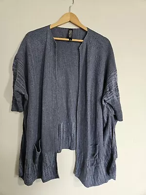 Blue Marla Wynne Size M/L Linen And Cotton Knit Open Front Cardigan 3/4 Sleeves • $20.25