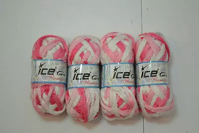 Lot Of 4 Ice Yarns Flamenco Ruffle Yarn Pink/White 100gm Ea. NEW • $16.99