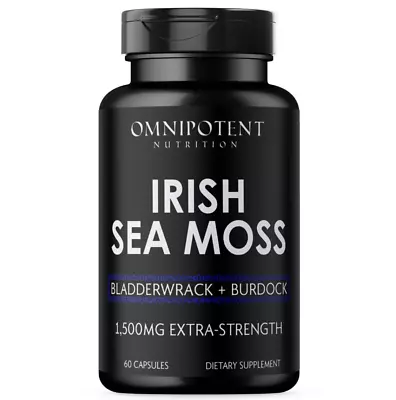 Organic Irish Sea Moss Capsules 100% Pure Bladderwrack & Burdock Root (1500mg) • $16.68