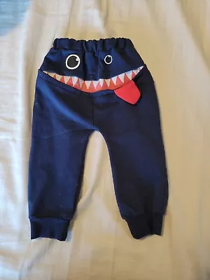 Kids Monster Mouth Pants Toddler Size 6-12months Blue Sweatpant Pockets  • $3.88