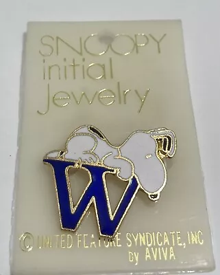 ✨ VTG 1970's Aviva Snoopy Initial Jewelry Cloisonné Alphabet Pin BLUE Letter W • $9.99