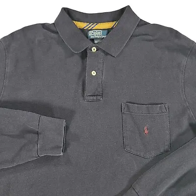 Ralph Lauren Long Sleeve Polo Shirt Mens XL Navy Blue Cotton Pocket Casual  • $21.75
