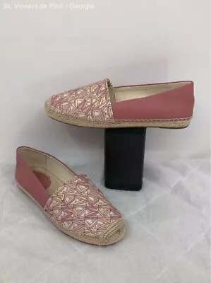 Michael Kors Pink Slip-On Leather & Waxed Canvas Monogram Flat Espadrilles 6.5W • $54.99