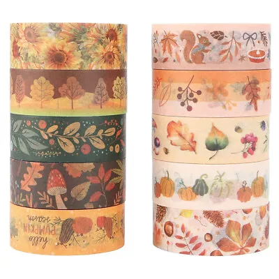 10 Rolls Fall Washi Tape Stick Self Adhesive Decorative Decor Craft DIY Paper • £6.86