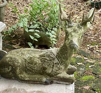 RARE Vintage Aged Patina Cement 13.5 Tall X 15  Deer Garden Statue • $475