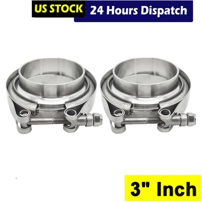 $27.99 • Buy 2Pcs 3  Inch Stainless Steel V-Band Turbo Downpipe Exhaust Clamp 76mm Universal