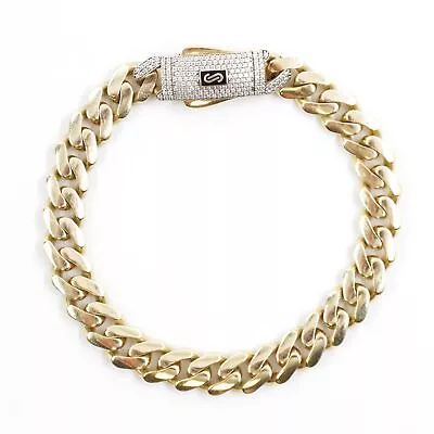 10K Yellow Gold 9mm Monaco Chain Classic Cuban Link 8  Bracelet W/CZ Clasp 11.5g • $529.97