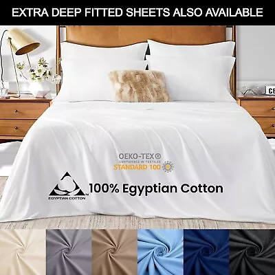 Full Flat Sheet 100% Egyptian Cotton Bed Sheets Single Double King Super King UK • £11.99