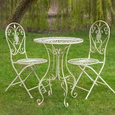 Cream Bistro Set Garden Dining Set For 2 Cream Garden Table And Chairs Metal Set • £174.99