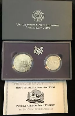 1991 Mount Rushmore Anniversary $1 And 50C Two-Coin Uncirculated Set • $57