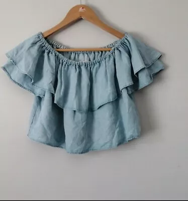 Zara Denim Cotton Cropped Gypsy Top Size S 8 • $2.45