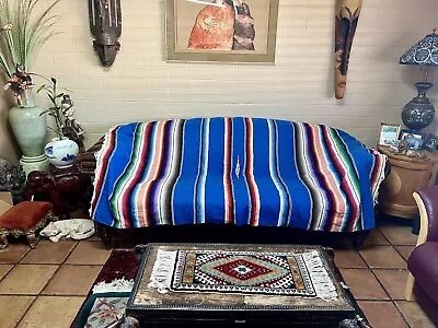 LARGE VINTAGE SALTILLO SERAPE OMBRE 1940S COTTON CAMP BLANKET MEXICAN 60”x 90” • $15