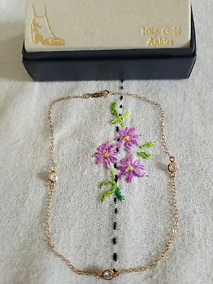 Vintage 10k Ankle Bracelet Gold 3 Bezel CZs Original Box • $100