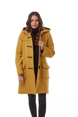 New WOMAN'S MUSTARD ORIGINAL CLASSIC FIT DUFFLE COAT WITH HORN TOGGLERN • $250.68