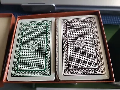 Vintage KEM Playing Cards Dual Deck Mid Century Atomic Design Sealed Green Brown • $24.88