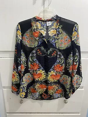 Cabi Semi Sheer Button Up Blouse Floral Print Size Large • $20