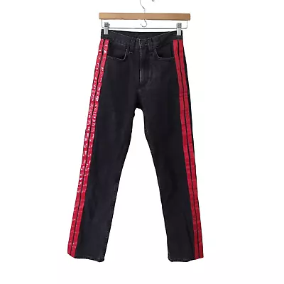 Rag & Bone Women's Jeans Size 23 Black Red Vinyl Side Striped High Waist Pants • $65.59