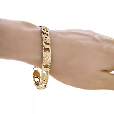 10k Yellow Gold Solid Cuban & Nugget Link Bracelet 7.5  9mm 17.5 Grams • $857.99