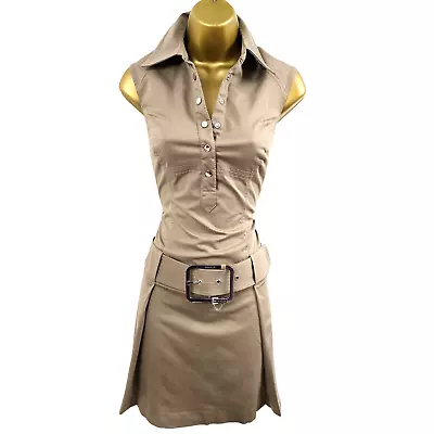 KAREN MILLEN 14 UK Vintage Khaki Military Trench Low Waist  Shirt Safari Dress • £74.99