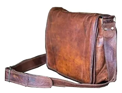 15 Inch Leather Full Flap Messenger Handmade Laptop Satchel Bag • $56.88