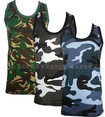 Mens Camouflage Sleeveless Cotton Vest Army Combat Gym Muscle Big S-5XL • £5.99