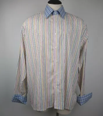 Men's Veezo Vintage Button Up Contrast Collar French Cuff Rainbow Shirt Sz 2XL • $19.99