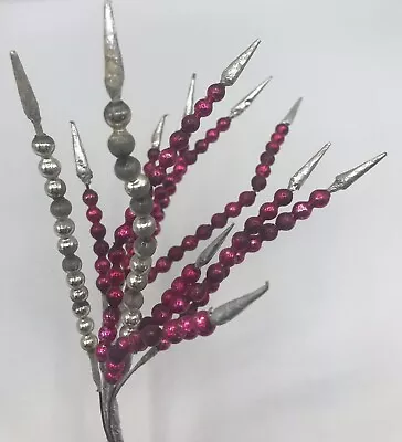 12 Vintage Christmas Mercury Glass Beaded Spikes Picks Icicles Pink Silver Foil • $5.98