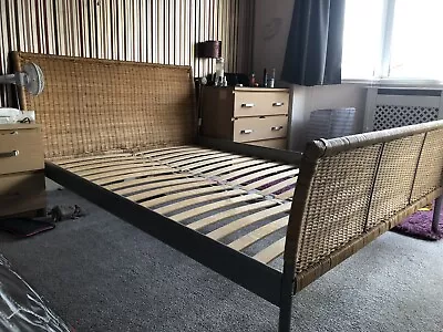 IKEA Rattan Double Bed Frame With Slatted Base • £50