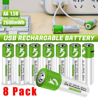 8pcs 1.5V 2600mWh AA / AAA Battery Type-C USB Rechargeable Lithium Ion Batteries • $18.04