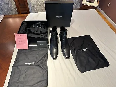 YSL Ankle Boots Black 2  Block Heels New In Box. 42 EU 12 US • $499.95