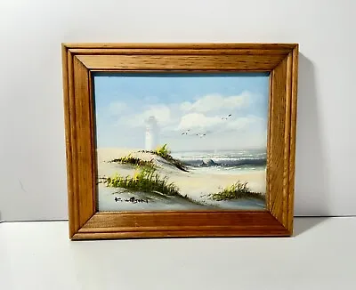 Vintage Impressionist K. Wilson Lighthouse Beach Scene Oil Painting 10  X 8  • $50