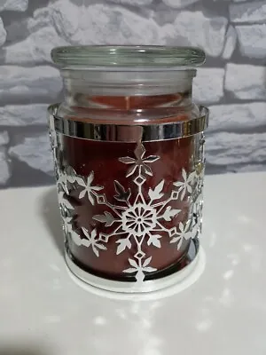 YANKEE CANDLE -  SNOWFLAKES  SILVER Tone Metal Candle Holder TRAY Size: 11x 10cm • £12.99