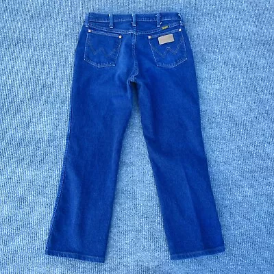 Wrangler Mens Stretch Bootcut Denim Blue Jeans 947STR Size 34x27 Hemmed • $19.99