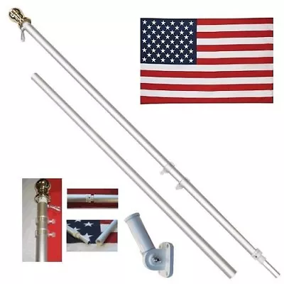 American Flag Pole Kit Wall Mount 6 Ft Spinning 3'x5' US Flag Gold Ball Aluminum • $33.33