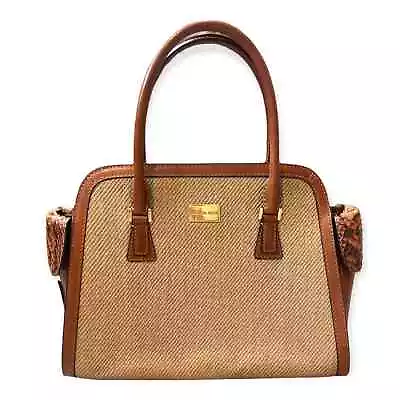 Michael Kors Beige/Brown Woven Raffia And Python Leather Trimmed Gia Satchel • $239.99