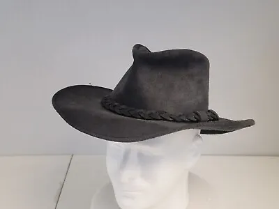 Minnetonka Cowboy Hat Aussie Outback Genuine Leather Braided Brim SZ Sm Made USA • $28