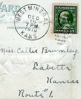 1910 WEST MINERAL KANSAS POSTMARK Labette Callie Brumley Christmas Postcard JF • $9.99