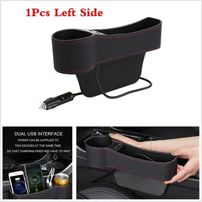 Left Side Car Seat Gap Storage Box Crevice Organizer Pocket Dual USB Cup Holder • $24.20