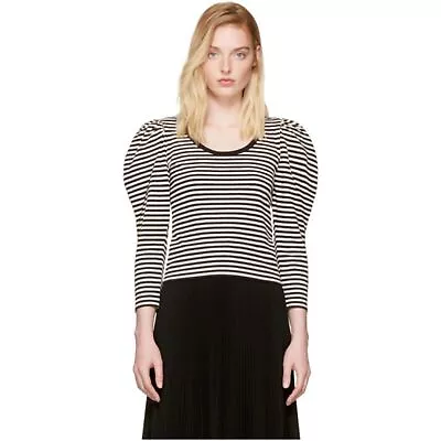 Marc Jacobs Black And White Striped Puff Sleeve Long Sleeve T-Shirt Medium • $29.95