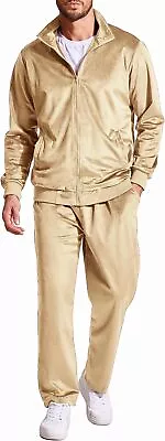 COOFANDY Mens 2 Piece Velour Tracksuit Full Zip Jackets Pants Velvet Jogging Sui • $130.75