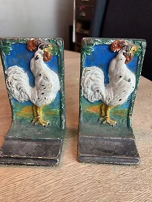 Vintage Rooster Chicken Metal Bookends • $40